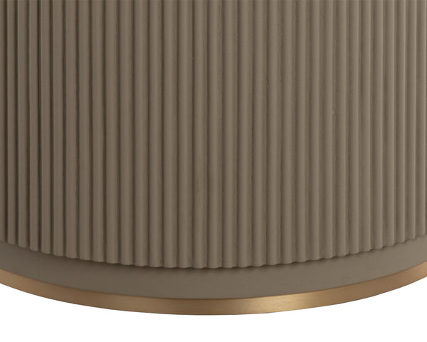 Sunpan Cataldi 59" Dining Table - Elegant Taupe Faux Leather & Polished Beige Marble with Gold Trim Design