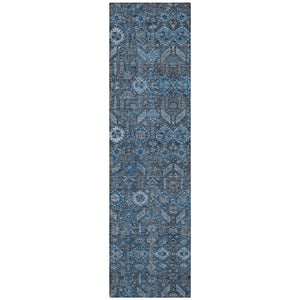 Homeroots 8' Runner Rug – Stylish Blue And Black Floral Design, Washable, Non-skid For Indoor And Outdoor Use Blue Polyester 564303