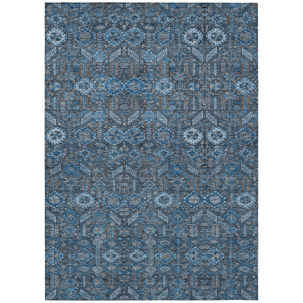 Homeroots 3' X 5' Blue And Black Floral Washable Non Skid Indoor Outdoor Area Rug Blue Polyester 564305