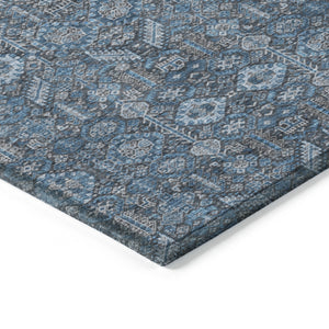 Homeroots 3' X 5' Blue And Black Floral Washable Non Skid Indoor Outdoor Area Rug Blue Polyester 564305