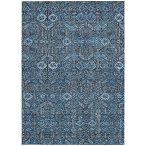 Homeroots 3' X 5' Blue And Black Floral Washable Non Skid Indoor Outdoor Area Rug Blue Polyester 564305