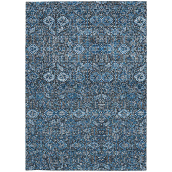 Homeroots 3' X 5' Blue And Black Floral Washable Non Skid Indoor Outdoor Area Rug Blue Polyester 564305