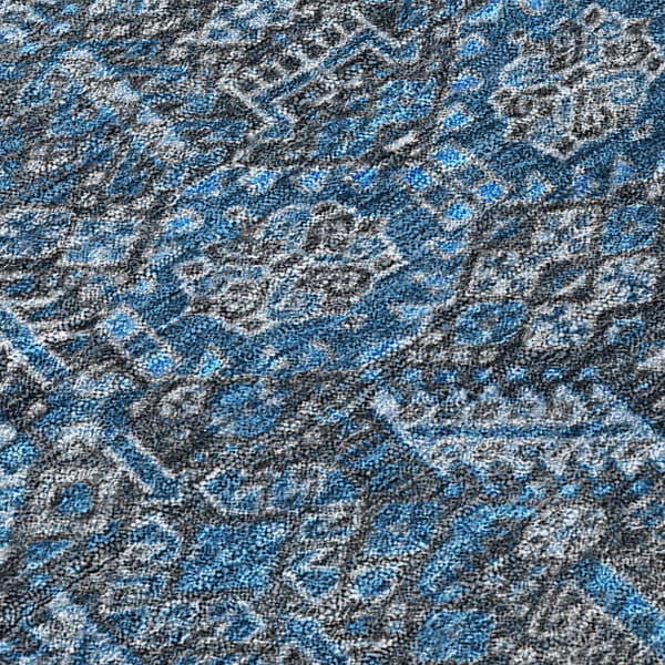 Homeroots 3' X 5' Blue And Black Floral Washable Non Skid Indoor Outdoor Area Rug Blue Polyester 564305