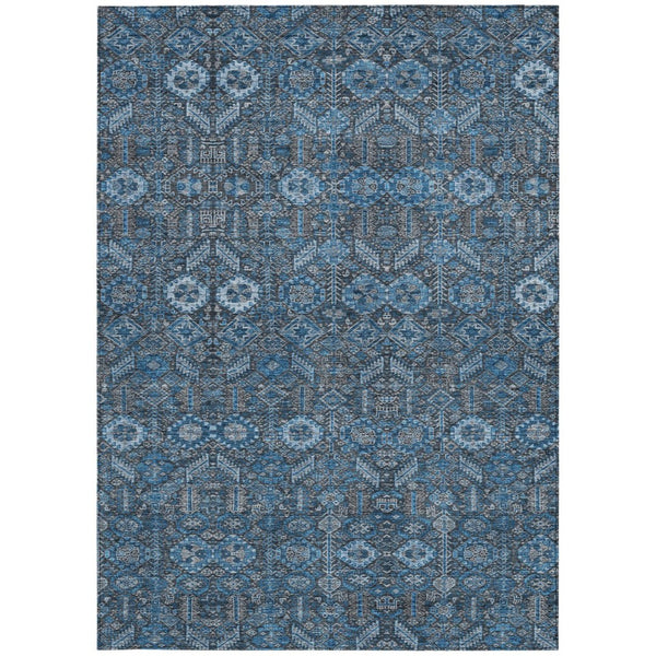 HomeRoots 5' Blue and Black Floral Area Rug – Washable, Non-Skid Design for Indoor and Outdoor Spaces 5' X 8' 564306