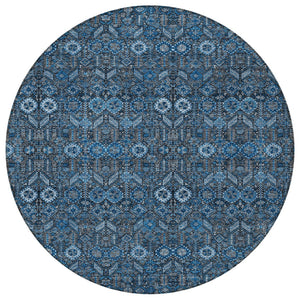 Homeroots 8' Runner Rug – Stylish Blue And Black Floral Design, Washable, Non-skid For Indoor And Outdoor Use 8' Round Polyester 564307