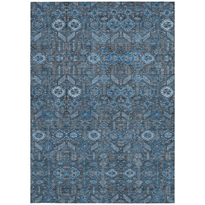 Homeroots 8' Runner Rug – Stylish Blue And Black Floral Design, Washable, Non-skid For Indoor And Outdoor Use 8' X 10' Polyester 564308