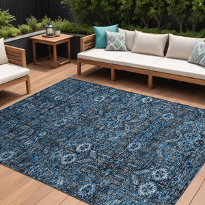 Homeroots 8' Runner Rug – Stylish Blue And Black Floral Design, Washable, Non-skid For Indoor And Outdoor Use 8' X 10' Polyester 564308