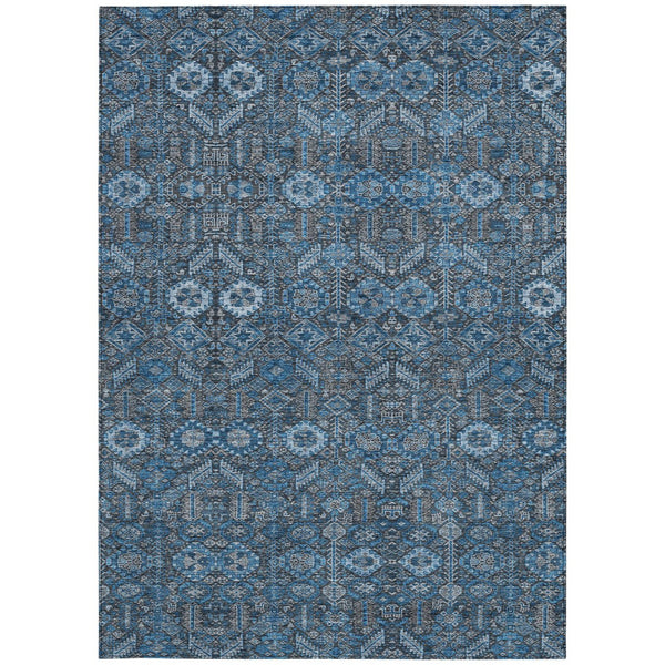 Homeroots 8' Runner Rug – Stylish Blue And Black Floral Design, Washable, Non-skid For Indoor And Outdoor Use 8' X 10' Polyester 564308