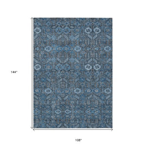Homeroots 8' Runner Rug – Stylish Blue And Black Floral Design, Washable, Non-skid For Indoor And Outdoor Use 9' X 12' Polyester 564309