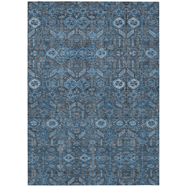 HomeRoots 5' Blue and Black Floral Area Rug – Washable, Non-Skid Design for Indoor and Outdoor Spaces 10' X 14' 564310