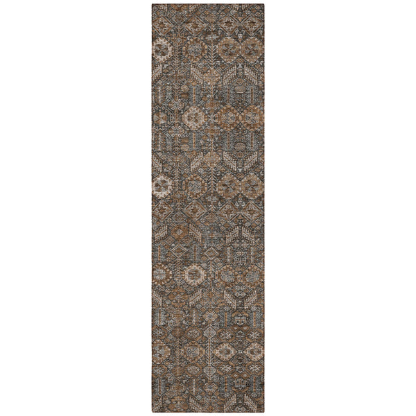 Homeroots 8' Runner Rug – Stylish Blue And Black Floral Design, Washable, Non-skid For Indoor And Outdoor Use Chocolate Polyester 564312