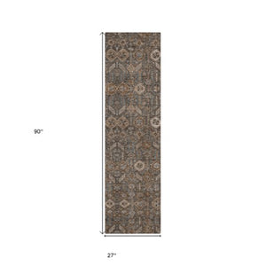 Homeroots 8' Runner Rug – Stylish Blue And Black Floral Design, Washable, Non-skid For Indoor And Outdoor Use Chocolate Polyester 564312