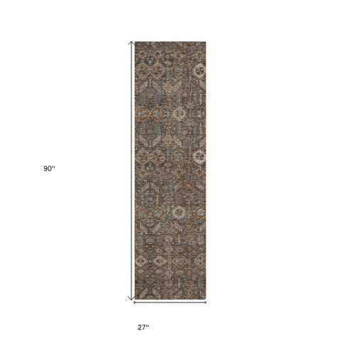 Homeroots 8' Runner Rug – Stylish Blue And Black Floral Design, Washable, Non-skid For Indoor And Outdoor Use Chocolate Polyester 564312