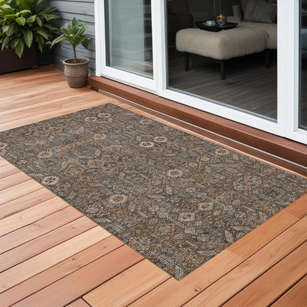 Homeroots 3' X 5' Chocolate Tribal Washable Indoor Outdoor Area Rug Chocolate Polyester 564314