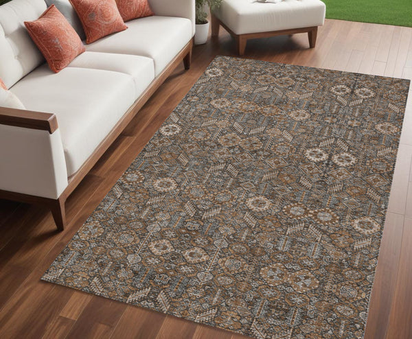 Homeroots 5' X 8' Chocolate Tribal Washable Indoor Outdoor Area Rug Chocolate Polyester 564315
