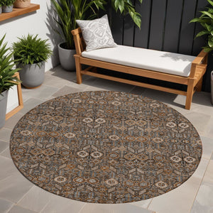 Homeroots 8' Runner Rug – Stylish Blue And Black Floral Design, Washable, Non-skid For Indoor And Outdoor Use 8' Round Polyester 564316