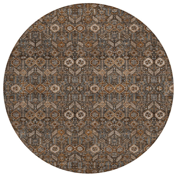 HomeRoots 5' Blue and Black Floral Area Rug – Washable, Non-Skid Design for Indoor and Outdoor Spaces 8' Round 564316