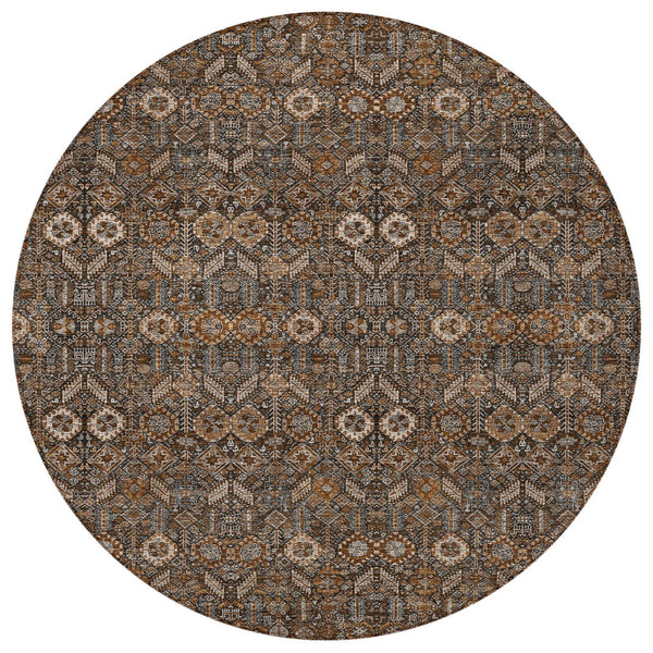 Homeroots 8' Runner Rug – Stylish Blue And Black Floral Design, Washable, Non-skid For Indoor And Outdoor Use 8' Round Polyester 564316