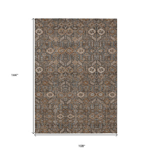 Homeroots 9' X 12' Chocolate Floral Washable Non Skid Indoor Outdoor Area Rug Chocolate Polyester 564318