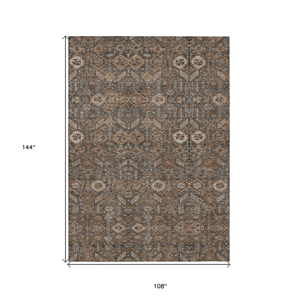 Homeroots 9' X 12' Chocolate Floral Washable Non Skid Indoor Outdoor Area Rug Chocolate Polyester 564318