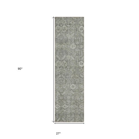Homeroots 8' Runner Rug – Stylish Blue And Black Floral Design, Washable, Non-skid For Indoor And Outdoor Use Gray Polyester 564321