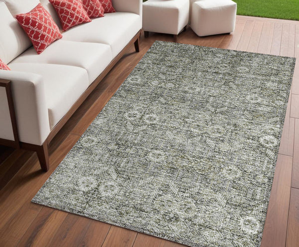 Homeroots 5' X 8' Cream And Tan Floral Washable Non Skid Indoor Outdoor Area Rug Gray Polyester 564324