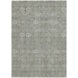 Homeroots 5' X 8' Cream And Tan Floral Washable Non Skid Indoor Outdoor Area Rug Gray Polyester 564324