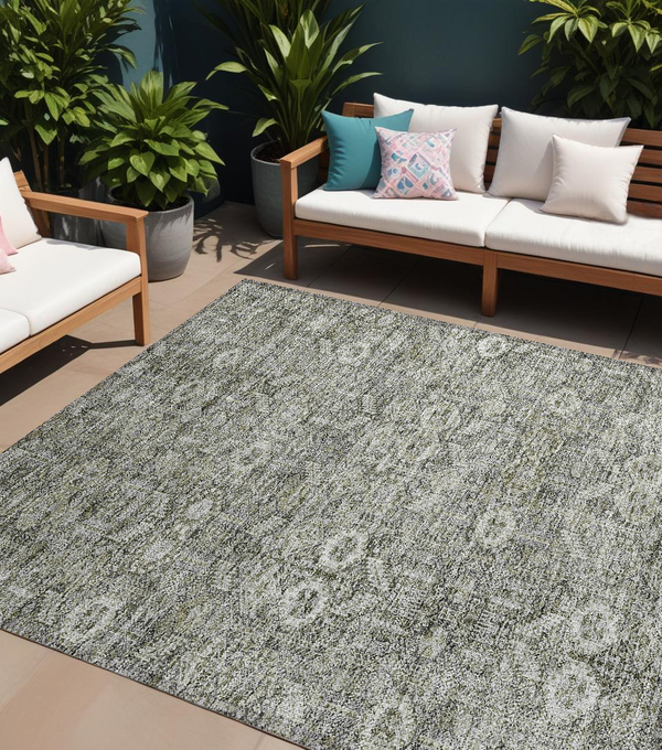 Homeroots 9' X 12' Cream And Tan Floral Washable Non Skid Indoor Outdoor Area Rug Gray Polyester 564327
