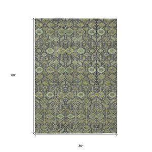 Homeroots 3' X 5' Blue And Green Floral Washable Non Skid Indoor Outdoor Area Rug Green Polyester 564332