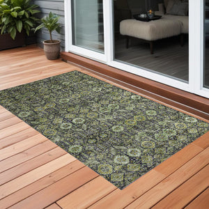 Homeroots 3' X 5' Blue And Green Floral Washable Non Skid Indoor Outdoor Area Rug Green Polyester 564332