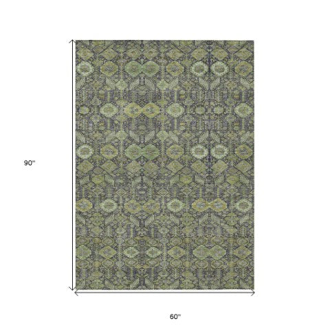 Homeroots 8' Runner Rug – Stylish Blue And Black Floral Design, Washable, Non-skid For Indoor And Outdoor Use 5' X 8' Polyester 564333