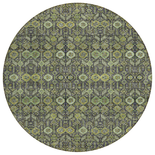 HomeRoots 5' Blue and Black Floral Area Rug – Washable, Non-Skid Design for Indoor and Outdoor Spaces 8' Round 564334