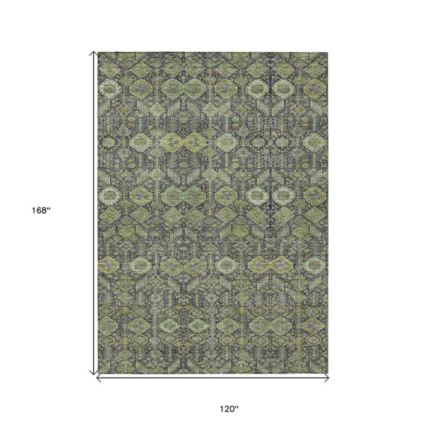 HomeRoots 5' Blue and Black Floral Area Rug – Washable, Non-Skid Design for Indoor and Outdoor Spaces 10' X 14' 564337
