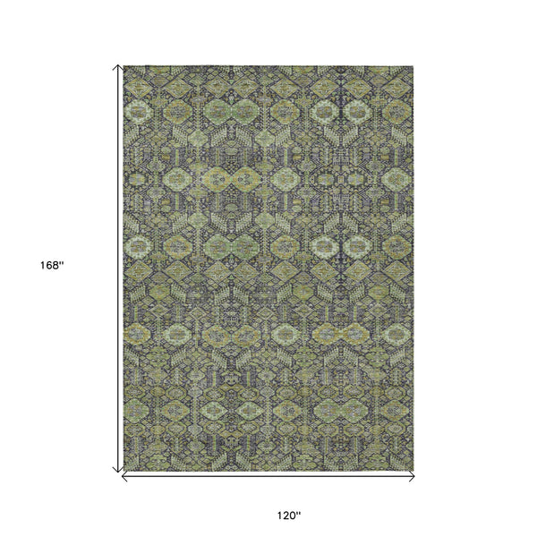Homeroots 10' X 14' Blue And Green Floral Washable Non Skid Indoor Outdoor Area Rug Green Polyester 564337
