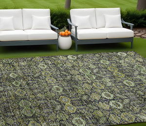 Homeroots 10' X 14' Blue And Green Floral Washable Non Skid Indoor Outdoor Area Rug Green Polyester 564337