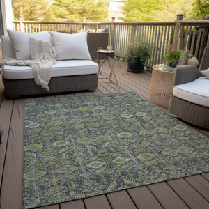 Homeroots 10' X 14' Blue And Green Floral Washable Non Skid Indoor Outdoor Area Rug Green Polyester 564337