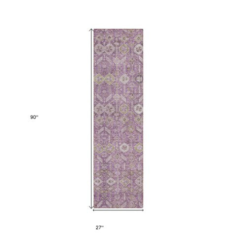 Homeroots 8' Runner Rug – Stylish Blue And Black Floral Design, Washable, Non-skid For Indoor And Outdoor Use Lavender Polyester 564339