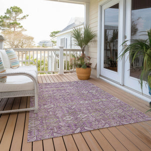 Homeroots 3' X 5' Lavender And Ivory Floral Washable Non Skid Indoor Outdoor Area Rug Lavender Polyester 564341