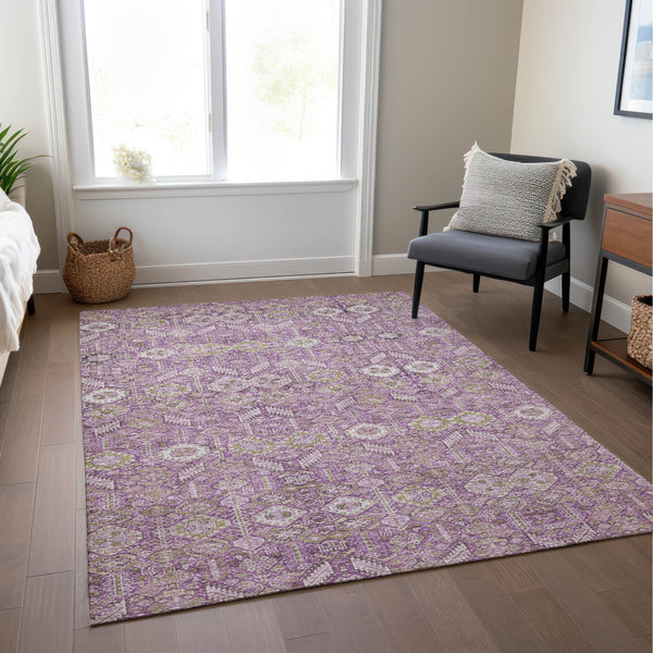 Homeroots 3' X 5' Lavender And Ivory Floral Washable Non Skid Indoor Outdoor Area Rug Lavender Polyester 564341