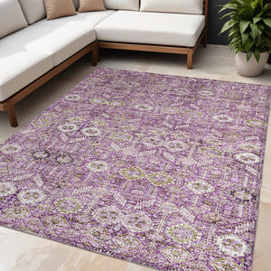 Homeroots 5' X 8' Lavender And Ivory Floral Washable Non Skid Indoor Outdoor Area Rug Lavender Polyester 564342