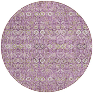 Homeroots 8' Round Lavender And Ivory Round Floral Washable Non Skid Indoor Outdoor Area Rug Lavender Polyester 564343