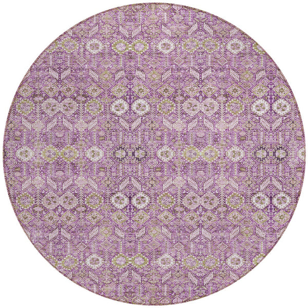 Homeroots 8' Round Lavender And Ivory Round Floral Washable Non Skid Indoor Outdoor Area Rug Lavender Polyester 564343