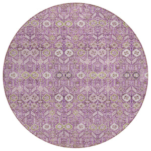 Homeroots 8' Round Lavender And Ivory Round Floral Washable Non Skid Indoor Outdoor Area Rug Lavender Polyester 564343