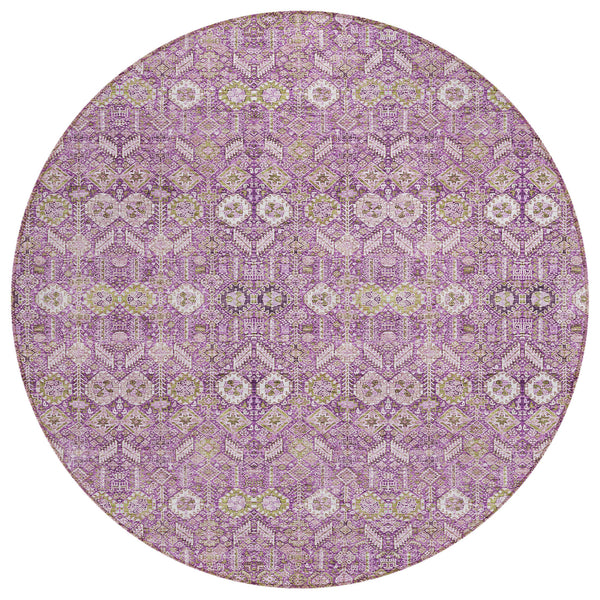 Homeroots 8' Round Lavender And Ivory Round Floral Washable Non Skid Indoor Outdoor Area Rug Lavender Polyester 564343