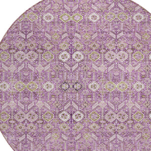 Homeroots 8' Round Lavender And Ivory Round Floral Washable Non Skid Indoor Outdoor Area Rug Lavender Polyester 564343