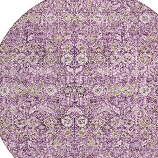 Homeroots 8' Round Lavender And Ivory Round Floral Washable Non Skid Indoor Outdoor Area Rug Lavender Polyester 564343