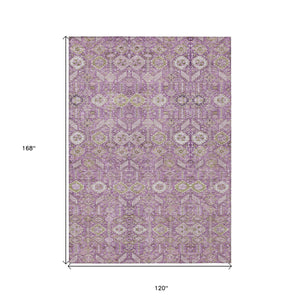 Homeroots 10' X 14' Lavender And Ivory Floral Washable Non Skid Indoor Outdoor Area Rug Lavender Polyester 564346