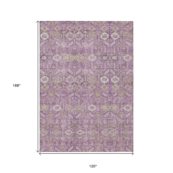 Homeroots 10' X 14' Lavender And Ivory Floral Washable Non Skid Indoor Outdoor Area Rug Lavender Polyester 564346