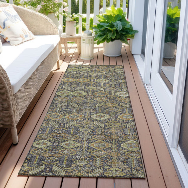 Homeroots 8' Runner Rug – Stylish Blue And Black Floral Design, Washable, Non-skid For Indoor And Outdoor Use Paprika Polyester 564348