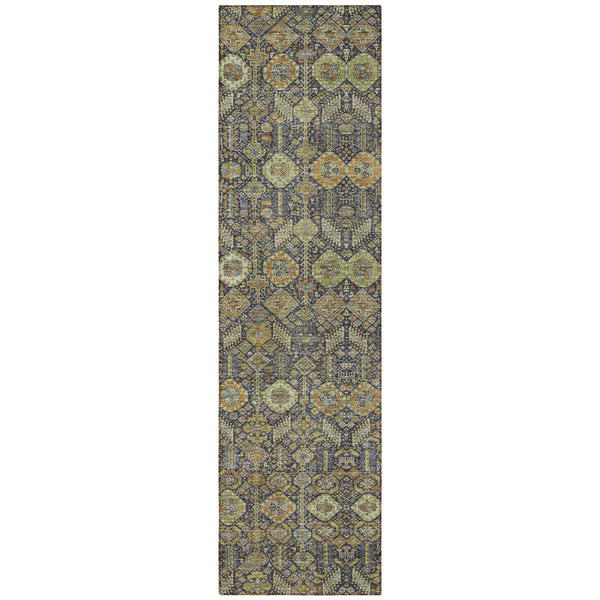 Homeroots 8' Runner Rug – Stylish Blue And Black Floral Design, Washable, Non-skid For Indoor And Outdoor Use Paprika Polyester 564348